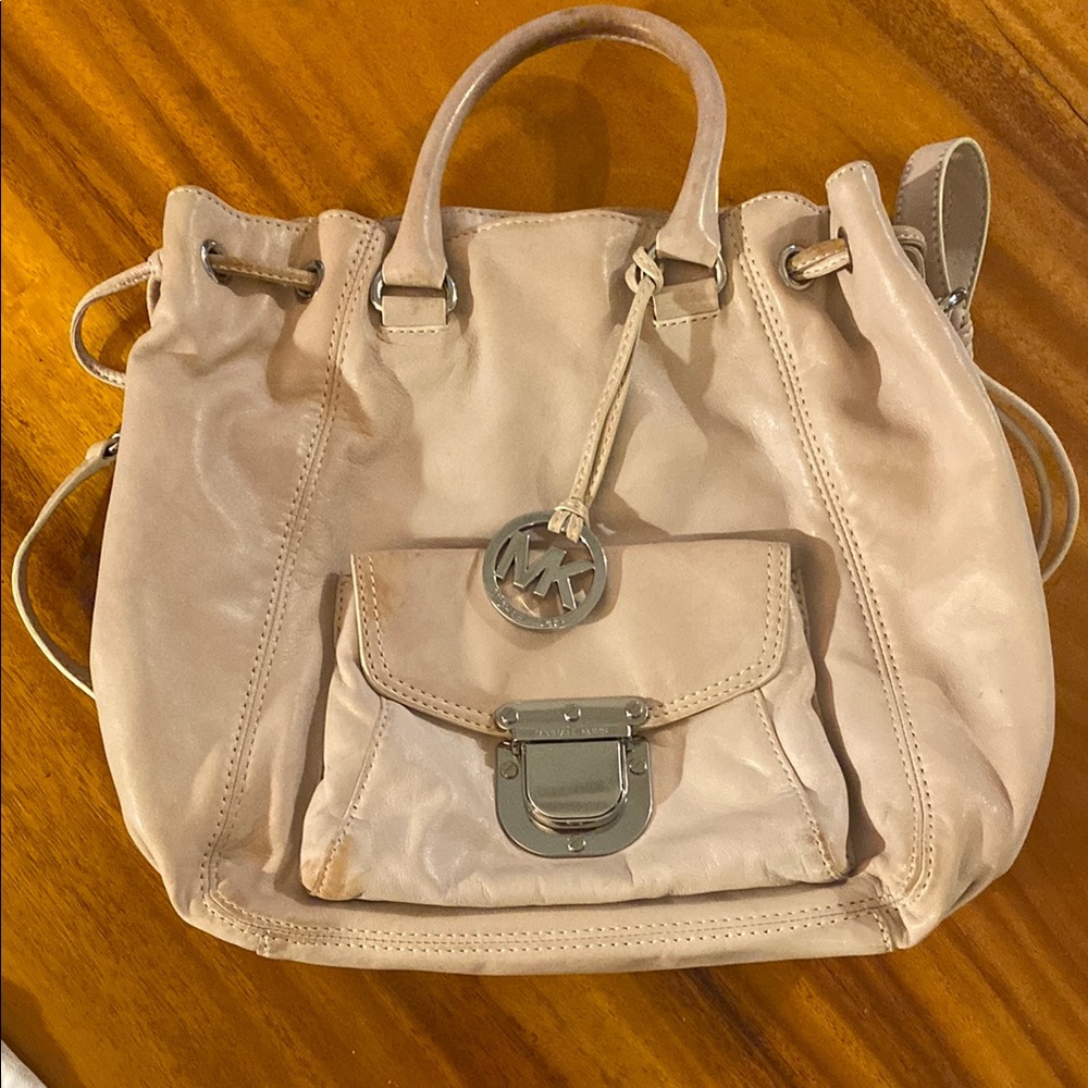 Michael Kors Pink Shoulder Bag with Soft Leather and Metal Accents Has 2 Straps